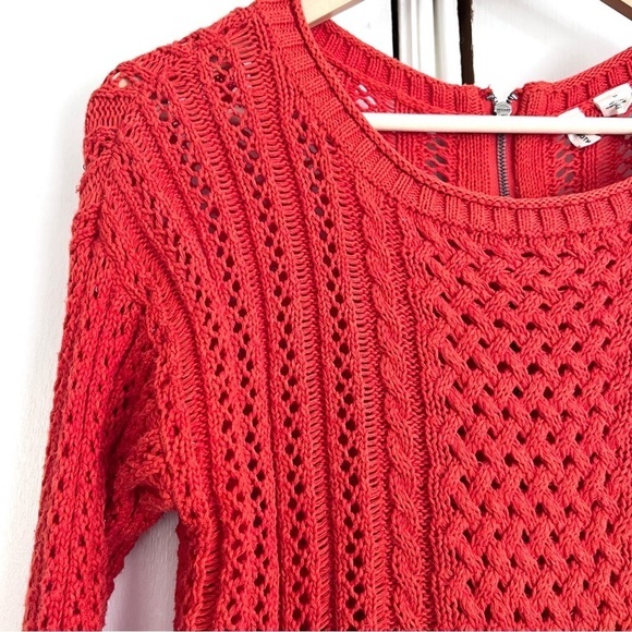 Anthropologie Moth Orange Crochet Knit Sweater Back Zip 3/4 Sleeves Size Small‎ - Picture 2 of 8
